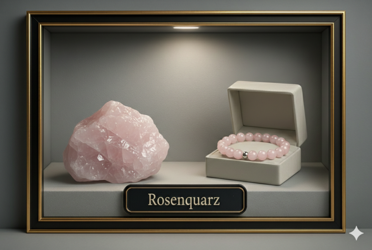 Rosenquarz Edelsteinlexikon Vitrine by DABUTA