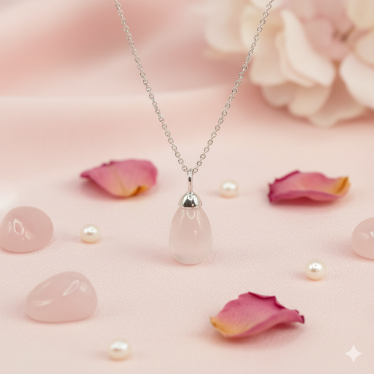Rosenquartzkette Tropfen mit 925er Silber by DAVUTA